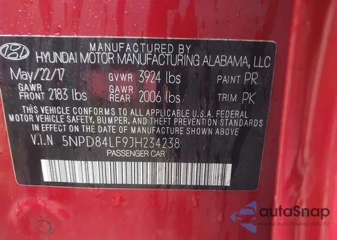 2018 Hyundai Elantra Sel из США, поврежденный, VIN 5NPD84LF9JH234238